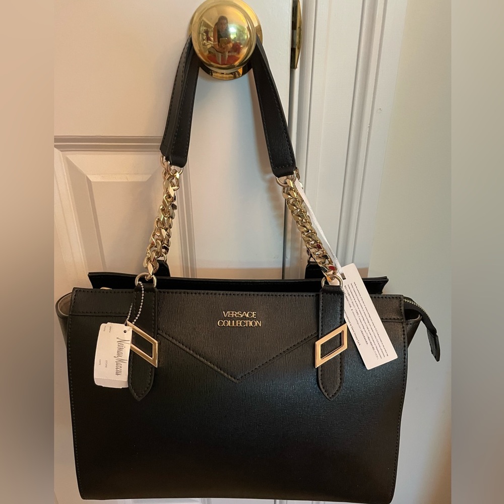 New versace collection large leather handbag with tags
